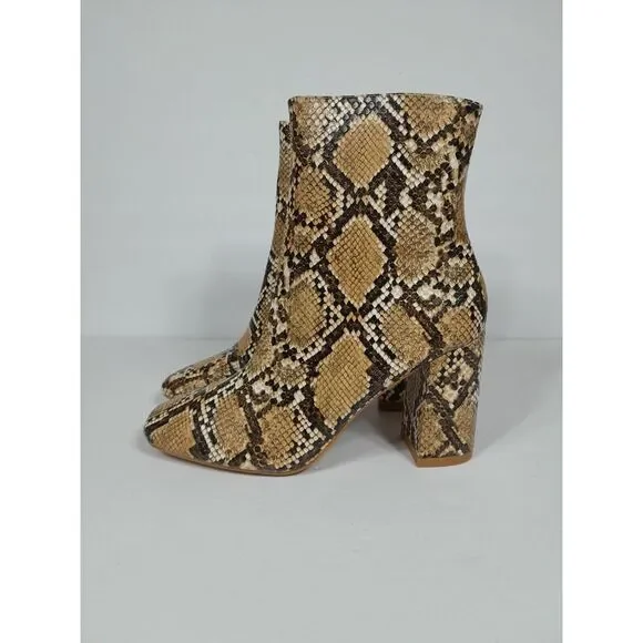 Lulus my generation Snake Reptile block heel women sz 7.5 Boots Bootie Ankle Tan - Picture 3 of 10